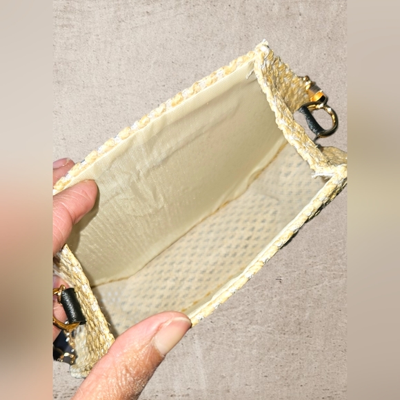 Straw/Black Faux Leather Octagon Crossbody - Picture 4 of 4